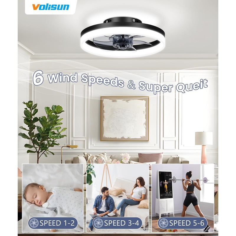 VOLISUN 13 inch Small Ceiling Fans with Lights and Remote,
