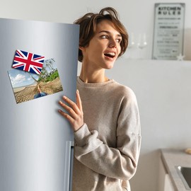 TRIOSK Fridge Magnets Country Flags Magnet Flag UK United Kingdom Travel Souvenir Union Jack Gift for Travel Lovers Women Men Globetrotters Fridge Strong Square Large 85 x 55 mm