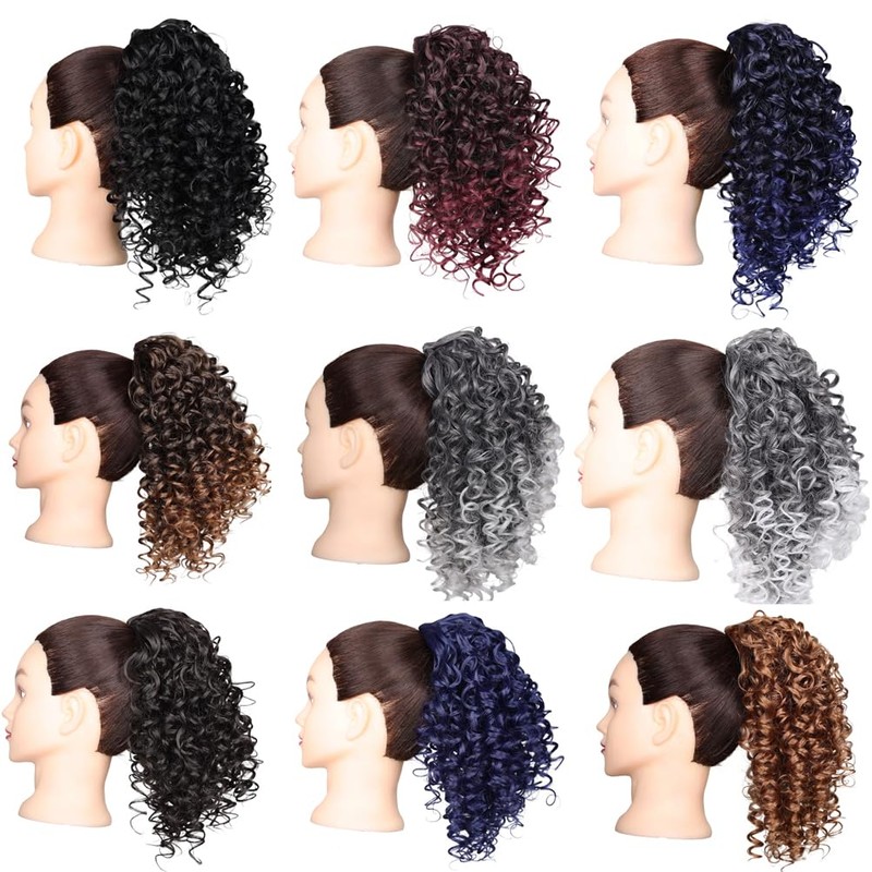 Xiaofeng Spring Curly Ponytail Hairpiece Dark Blue Drawstring Synthetic Ponytail