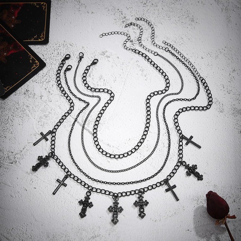 Gothic Black Cross Necklace for Women,Goth Layered Crucifixion Choker Necklace