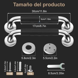 2 Pcs Barras de Seguridad para Baño, SUS304 Pasamano Acero Inoxidable, Barra de Agarre para Bañera o Ducha con Agarre de Goma Antideslizante, para ancianos, mujeres embarazadas, etc