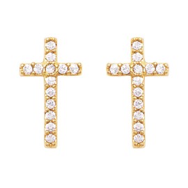 Rosemarie Collections Women's Religious Stud Earrings Petite Crystal Cross (14K Gold-Dipped)