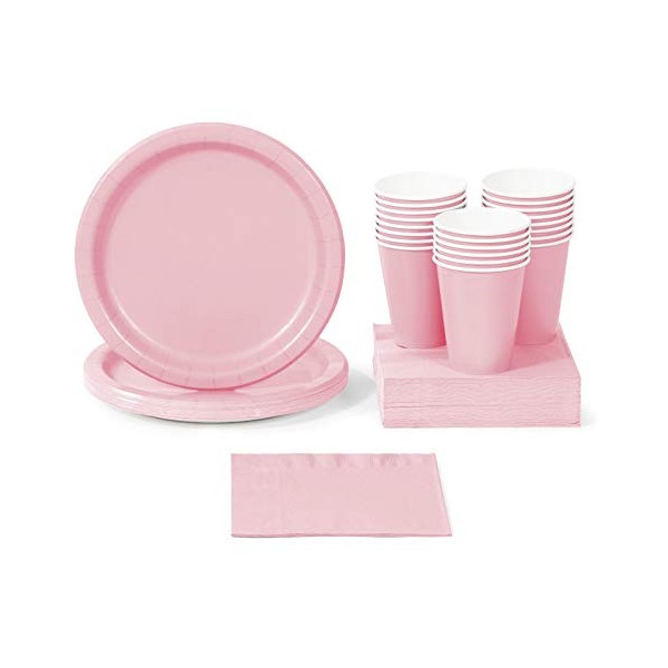 Light Pink Party Supplies, Bundle for 96 People Plates Napkins