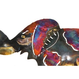 Elephant Multicolor Recycled Metal Wall Hanging 27cm Wide Ethically Traded and Handmade from Copper and Pewter for Tumia in Mexico