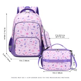 MIRLEWAIY Kids Backpack for School Girls 3-Pieces Backpack Set for Student With Insulated Lunch Bag and Pencil Case, Geometry