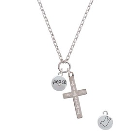 Delight Jewelry Silvertone Peace with AB Crystal and Dove - Praise Her Engraved Cross Zoey Necklace, 28"