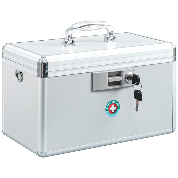 KYODOLED Locking Key Medicine Box,First Aid Key Safe Box with Lock,Key Medication Storage Lock Box for Drugs Use, 13.9'' x 7.8'' x 8.6'' White