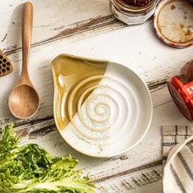 Cormomu Ceramic Spoon Rest for Stove Top & Kitchen Counter, Large Spoon Holder, Heat-Resistant & Easy to Clean, Non-Stick Spatula Holder for Cooking, Coffee Spoon, Kitchen Decor, Gradient Brown