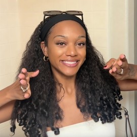 Looxey New Afro Curly Headband Wig Kinky Curly Half Wigs for Black Women, Wear and Go Glueless Wig Yaki Curly Wigs with Unique Bouncy Curls in the End Synthetic Braided Hair 4C Hair