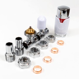 Adept Technology TRV c/w Lockshield and Modern Valves Head Kit (15mm x 1/2") Choice of Colours and Sizes (Straight, White/Chrome)
