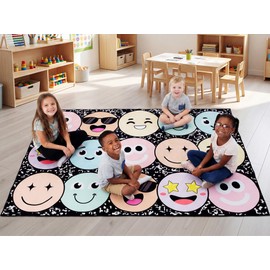 Dunzy 5x7 ft Pastel Smile Face Classroom Carpet Elementary Educational Classroom Area Rug Washable Non Slip Kids Mat for Back to School First Day End of The Year Teaching and Playroom(Cute)