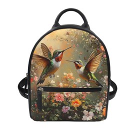 Showudesigns Hummingbird Purse for Women Backpack Mini Handbag for Teen Girls Travel Shoulder Bags Vintage Flower Casual Daypack with Zipper Back Pack Brown
