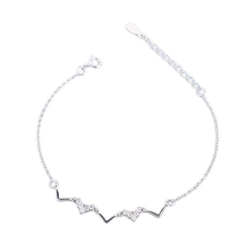 S925 Sterling Silver Heartbeat Wave Bracelet Geometric Wave Bling Fine