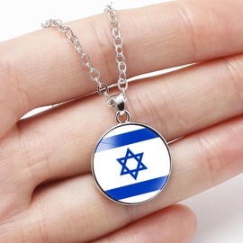 ZENRUIMING Israeli Flag Necklace, Time Gem Simple Pendant Necklace, Zinc, flag of israel