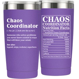 Chaos Coordinator Gifts for Women Men - Chaos Coordinator Tumbler Mug 20oz Gifts for Boss Coworker Gift for Teacher Appreciation Present Baskets for Supervisor Manager Nurse Purple Drinking Cup