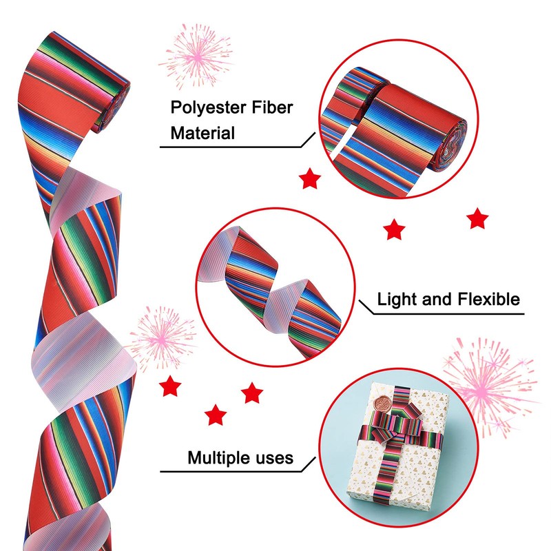 Pandahall 2 Rolls Fiesta Ribbon, Mexican Serape Ribbon, Colourful Rainbow
