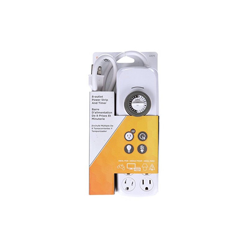 Woods 22575WD Indoor 8-Outlet Power Strip with Built-In Mechanical Timer;