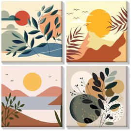 HEIBAGO Framed Paint by Numbers for Audlts, 4 Pack Boho Style Paint by Numbers Kits for Beginners, DIY Boho Summer Oil Paint by Numbers Canvas Art Craft Pictures for Home Decor，8×8 inch