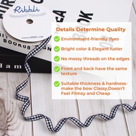Ribbli Navy and White Gingham Ribbon,100% Polyester Woven Edge,3/8 Inch x 10 Yard,Plaid Ribbon Use for Gift Wrapping,Party Decoration