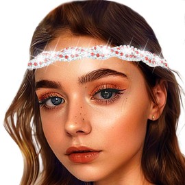 Elastic Head Chain Shiny Rhinestone Headband Women's Hair Band Vintage Metal Hair Band Elegant Head Chain for Women (Red Silver, 45.5 cm)