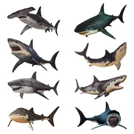 8 Pieces of Shark Wall Stickers for Marine Animals, Easy to Peel and Post, Suitable for Children's Bedrooms, Classrooms, and Parties