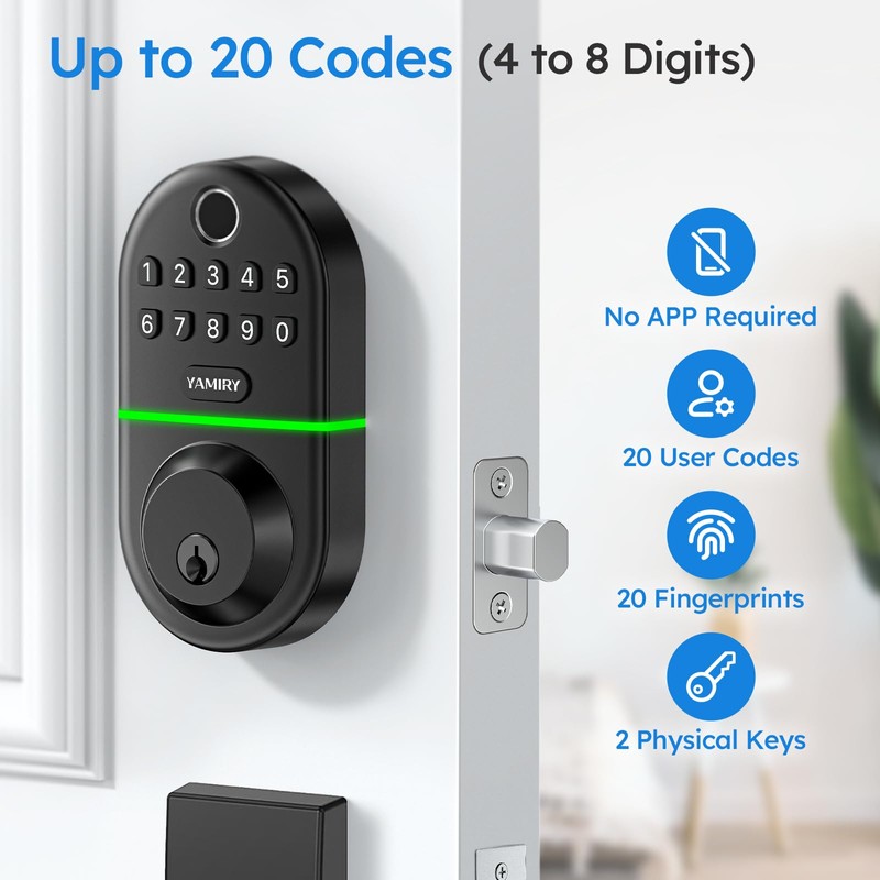 Yamiry Electronic Keypad Deadbolt, Fingerprint Door Lock,Keyless Entry Digital Lock