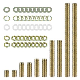 Antique Brass Lamp Repair Hardware Kit - 5 Sizes, 60 Pieces, Includes Pipe Nipples, Lock Nuts, Washers, Perfect for Lamp Assembly & DIY