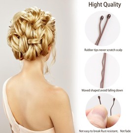 300 Pcs Hair Bobby Pins 2 Inch Brown Hairpins for Women Lady Girls Kids, Invisible Wave Hairgrip Barrette Hair Clip Bulk Hair Accessories