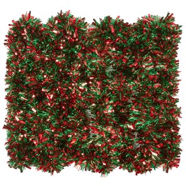 30 Ft Red and Green Fluffy Tinsel Garland Christmas Decorations Metallic Shiny Garland Ceiling Hanging Decor Party Supply Twist Xmas Tree Wreath Staircase Decor Indoor Outdoor