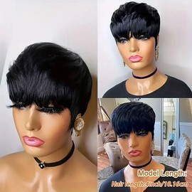 RUISENNA Pixie Cut Wig Human Hair Short Straight Bob Wig for Black Women 100% Brazilian Glueless Full Machine Made Human Hair Wigs Color 1B