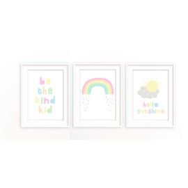 Pastel Rainbow Nursery Decor Set of 3 Nursery Prints Wall Art for Girls Bedroom Prints A4 UNFRAMED, Crafty Cow Design