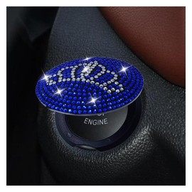 Bling Car Push to Button Cover, Rhinestone Ignition Button Protective Cap, Diamond Engine Start Button Stickers, Universal Car Interior Decor Accessories for Women Girls (Blue)