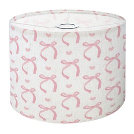Drum Lamp Shade Cute Coquette Aesthetic Pattern Seamless Pink Ribbon Bow White Lampshade for Floor Lamps Table Lamps Pendant Light 8.9"x11" Linen Lampshades Replacement Large Lamp Shade