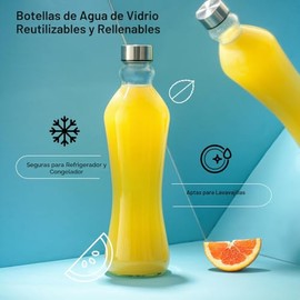 JoyJolt - Juego de 2 botellas de agua de vidrio, 32 onzas, 1 litro, vidrio transparente con tapas de acero inoxidable, a prueba de fugas, ideal para  