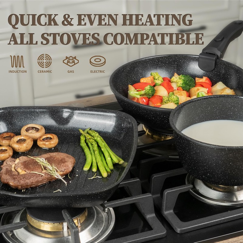23Pcs Ceramic Cookware Set Non Stick Pots and Pans Set