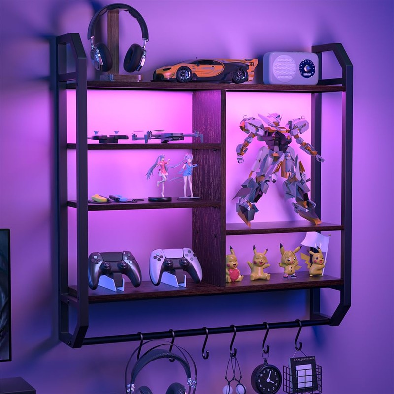 Nidouillet 34" Gaming Floating Shelves, Large LED Wall Mounted Display