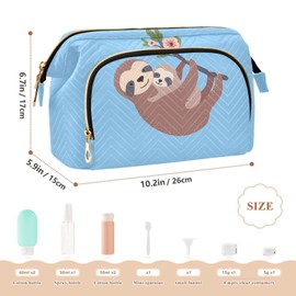 Kjovgcb Women Wave Quilt Cosmetic Bag, Zipper Toiletry Storage 10.2x5.9x6.7 in, Pouch Handbag Makeup Case Purse Holder Organizer Print Sloth With On Tree Trunk With Flowers