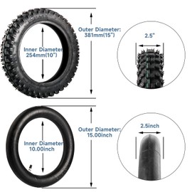 2.5-10"Tire and Inner Tube Set Compatible with 10-Inch Rim Dirt Pit Bike Hond* CRF50/XR50, Suzuk* DRZ70/JR50, and Yamah* PW50 Off-Road Dirt Bike Tire (2.5-10")