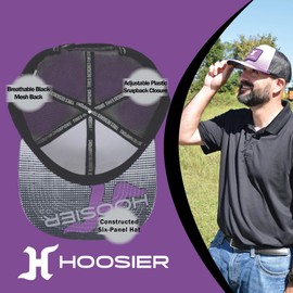 Hoosier Bumpstomp Purple & White Snapback Trucker Style Baseball Hat with Breathable Black Mesh Back & Adjustable Plastic Snapback Closure Keychain
