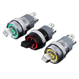 Baceyong 3pcs 12V - 24V Toggle Switch, Universal 16 mm Round Metal Rocker Switch with Red/Green/Blue LED Light, Waterproof for Car, Boat, Marine, Truck