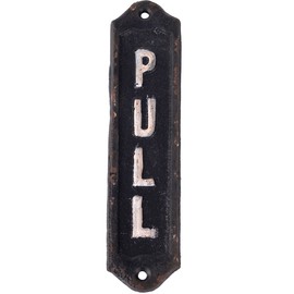 NIKKY HOME Pull Door Sign Plate Metal Cast Iron Vertical Signs Store Home Cafes Shops Business Office Farmhouse Antique Retro Handmade Traditional Decor Sign Vintage Decorative Indoor Outdoor, Black