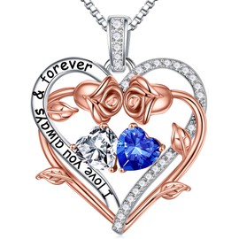 Iefil Rose Heart Birthstone Necklace Gifts for Women Mom Grandma, Birthstone Jewelry Natural or Created Gemstone Mothers Day Birthday Christmas Gifts for Mom Grandma Her Wife Girlfriend Women,