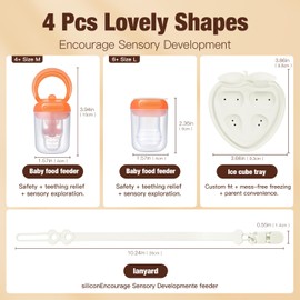 Ominilove Baby Fruit Feeder & Popsicle Molds Tray Combo, New Born Must Haves and Babies Led Weaning Supplies for Safe Infant Self Feeding Orange 2