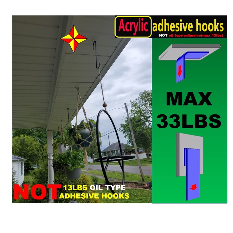 33lbs Adhesive Sticky Hooks for Hanging on Wall or Ceiling,