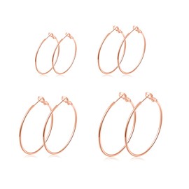 Deyanse Hoop Earrings 925 Silver Large, 925 Sterling Silver Large Hoop Earrings Set for Women, 4 Pairs Unisex Large Cartilage Folding Hoop Earrings Set, Silver Hoop Earrings Set in 30, 40, 50, 60 mm,