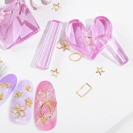 4Pcs Nail Charms Nail Embossed Mold Set Gold Metal Nail Studs Embossed Mold Nail Tools Acrylic Embossed Mold for DIY Nail Design Metal Frame Bending Tool