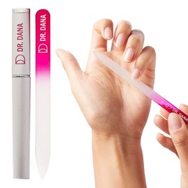 Premium Glass Nail File with Case - Fingernail File for Natural Nails | Double-Sided Etched Crystal Nail File with Protective Travel case