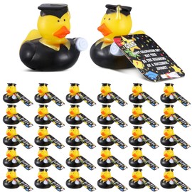 Gemscream 30 Pcs Grad Rubber Duck with Party Cards Mini Grad Rubber Ducky Favor Graduation Rubber Ducks Gifts with Graduation Cap and Certificate Pool Bath Toys for Graduation Party Supplies (Black)