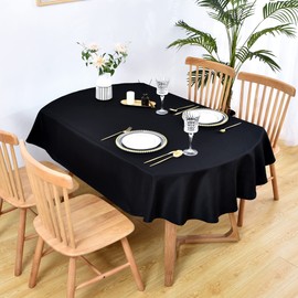 Wolkemer Large Oval Tablecloth 60 x 120 Inch Washable Fabric Table Cloth Solid Black Table Cover for Dining Wedding Party Banquet Tabletop Decoration