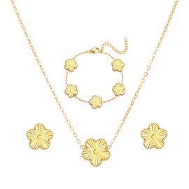 RWQIAN 3 PCS Gold Clover Bracelets Set,18K Gold Plated Clover Necklace Earring Adjustable Bracelets for Women,Lucky Five leaf Clover Bracelets with Design Clover Necklace,Charm Jewelry Set for Women